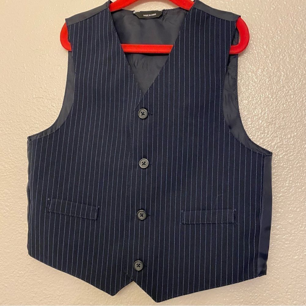 Boys kids youth Navy blue pin stripe formal dress up vest suit Jacket size 6